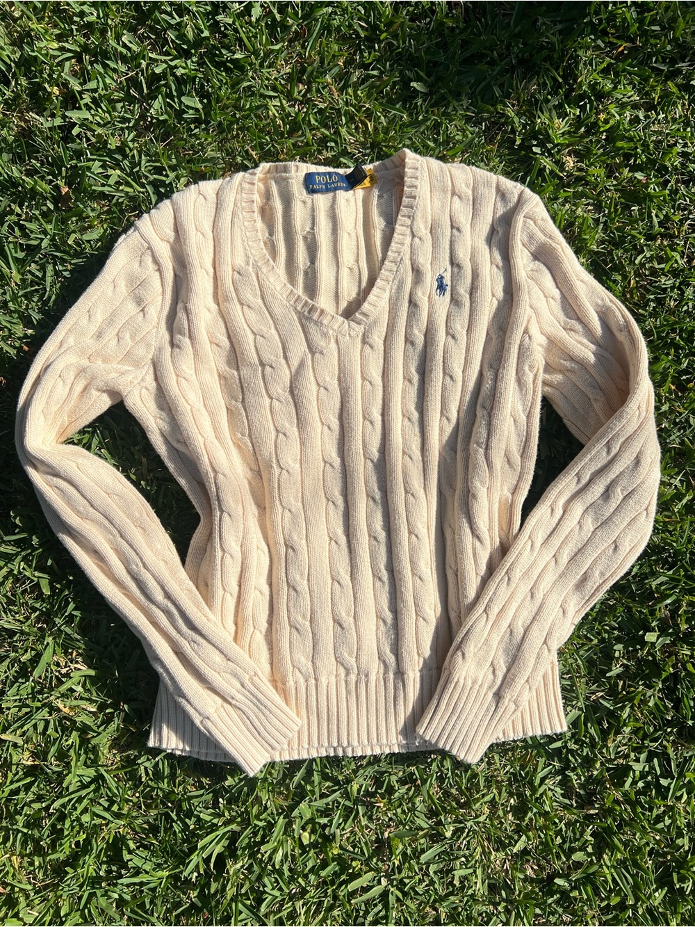 Ralph Lauren Cream Cable V-Neck Sweater